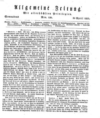 Allgemeine Zeitung Samstag 30. April 1825