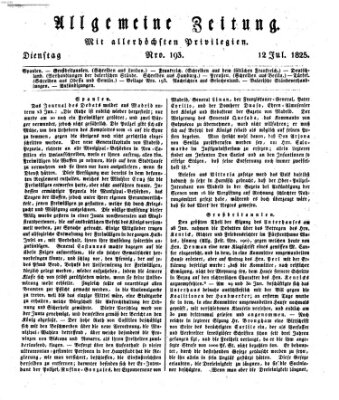 Allgemeine Zeitung Dienstag 12. Juli 1825