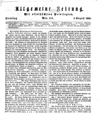 Allgemeine Zeitung Dienstag 2. August 1825