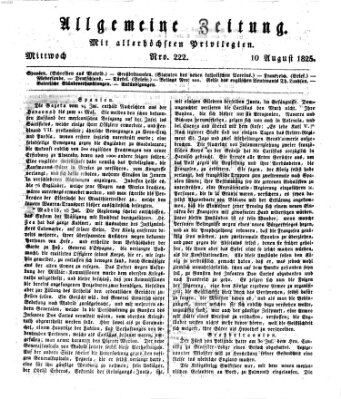 Allgemeine Zeitung Mittwoch 10. August 1825