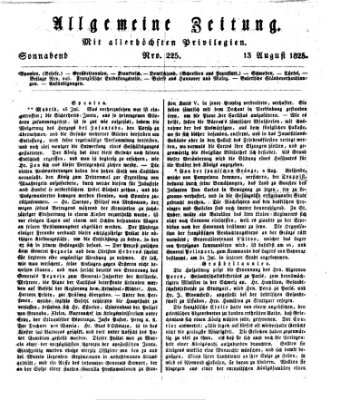 Allgemeine Zeitung Samstag 13. August 1825