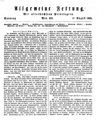 Allgemeine Zeitung Sonntag 21. August 1825