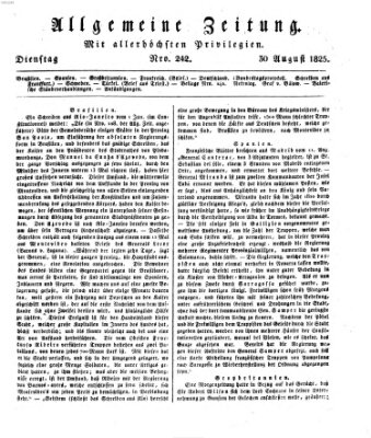 Allgemeine Zeitung Dienstag 30. August 1825