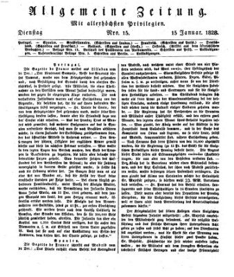 Allgemeine Zeitung Dienstag 15. Januar 1828