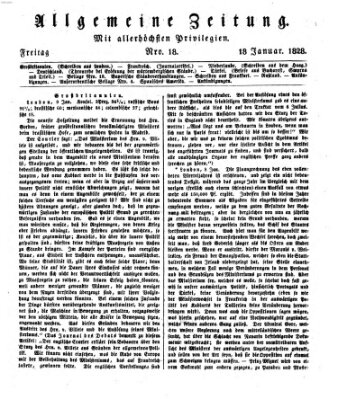 Allgemeine Zeitung Freitag 18. Januar 1828