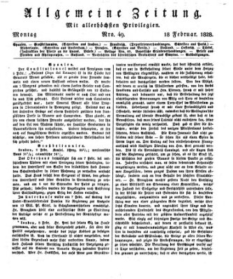 Allgemeine Zeitung Montag 18. Februar 1828