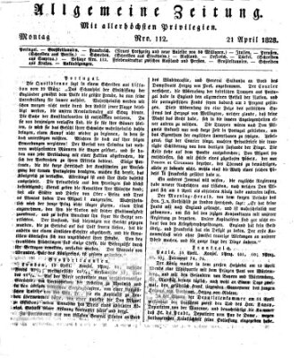 Allgemeine Zeitung Montag 21. April 1828