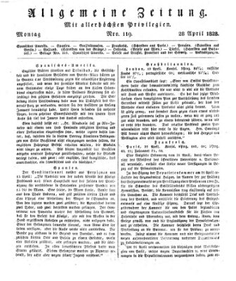 Allgemeine Zeitung Montag 28. April 1828