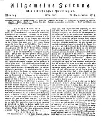 Allgemeine Zeitung Montag 22. September 1828