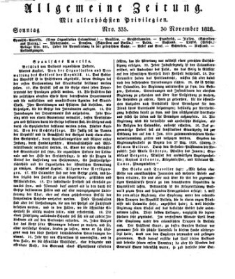 Allgemeine Zeitung Sonntag 30. November 1828