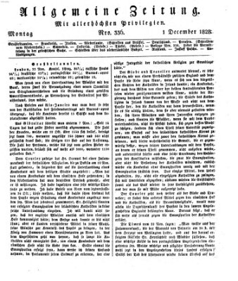 Allgemeine Zeitung Montag 1. Dezember 1828