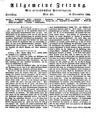 Allgemeine Zeitung Dienstag 16. Dezember 1828