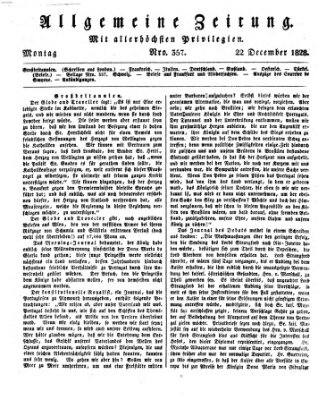 Allgemeine Zeitung Montag 22. Dezember 1828