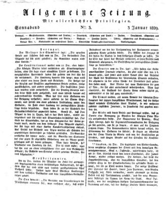 Allgemeine Zeitung Samstag 3. Januar 1829