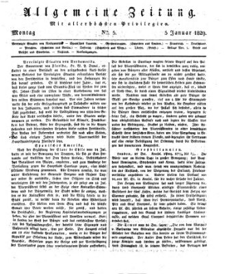 Allgemeine Zeitung Montag 5. Januar 1829