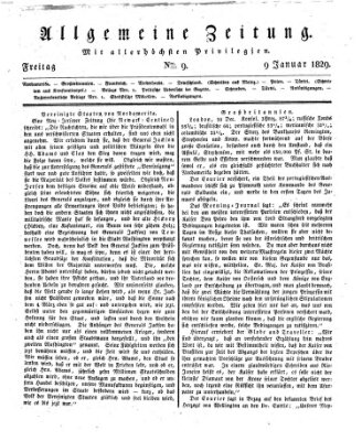 Allgemeine Zeitung Freitag 9. Januar 1829