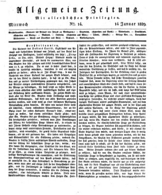 Allgemeine Zeitung Mittwoch 14. Januar 1829