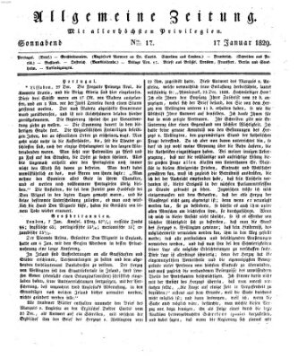 Allgemeine Zeitung Samstag 17. Januar 1829