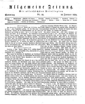 Allgemeine Zeitung Sonntag 18. Januar 1829