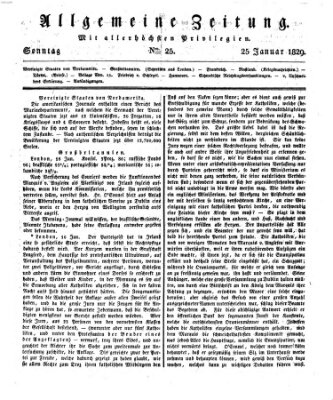 Allgemeine Zeitung Sonntag 25. Januar 1829