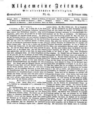 Allgemeine Zeitung Samstag 14. Februar 1829