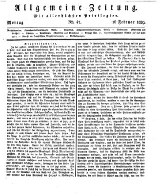 Allgemeine Zeitung Montag 16. Februar 1829