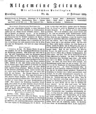 Allgemeine Zeitung Dienstag 17. Februar 1829