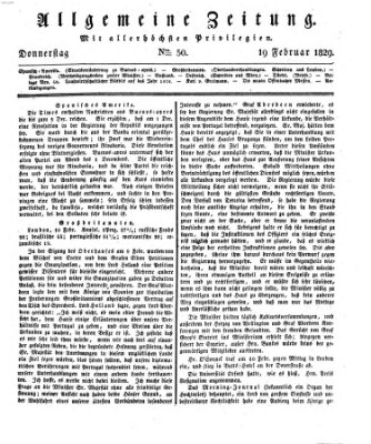 Allgemeine Zeitung Donnerstag 19. Februar 1829