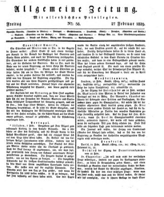 Allgemeine Zeitung Freitag 27. Februar 1829