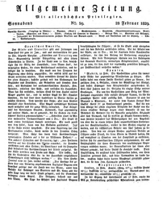 Allgemeine Zeitung Samstag 28. Februar 1829