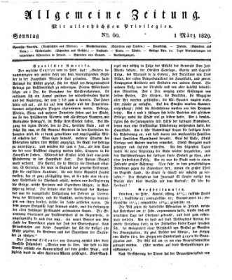 Allgemeine Zeitung Sonntag 1. März 1829