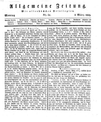 Allgemeine Zeitung Montag 2. März 1829