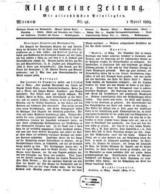 Allgemeine Zeitung Mittwoch 1. April 1829