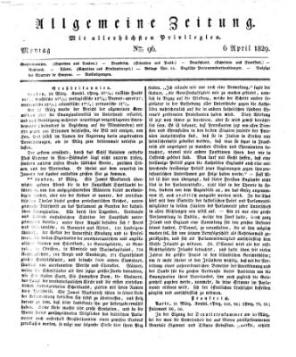 Allgemeine Zeitung Montag 6. April 1829