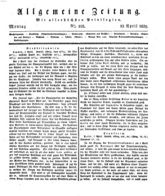 Allgemeine Zeitung Montag 13. April 1829