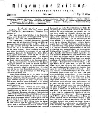 Allgemeine Zeitung Freitag 17. April 1829