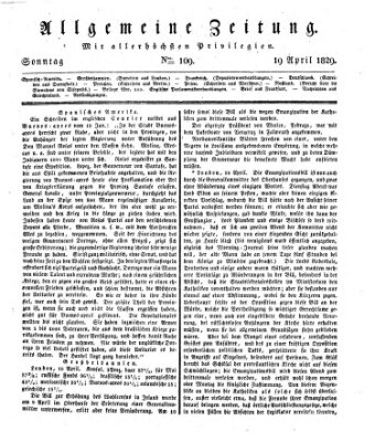 Allgemeine Zeitung Sonntag 19. April 1829