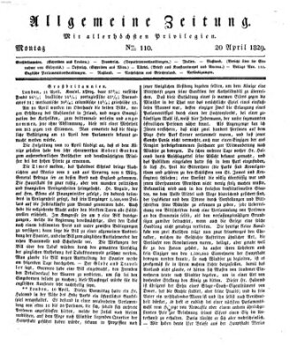 Allgemeine Zeitung Montag 20. April 1829