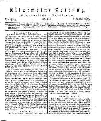 Allgemeine Zeitung Dienstag 28. April 1829