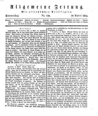 Allgemeine Zeitung Donnerstag 30. April 1829