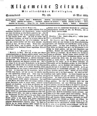 Allgemeine Zeitung Samstag 16. Mai 1829