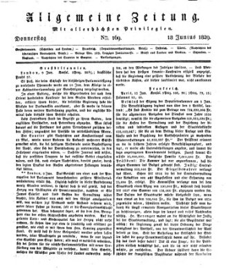 Allgemeine Zeitung Donnerstag 18. Juni 1829