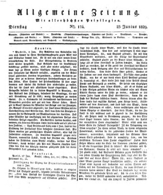 Allgemeine Zeitung Dienstag 23. Juni 1829