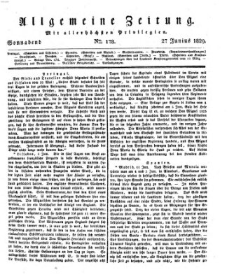 Allgemeine Zeitung Samstag 27. Juni 1829