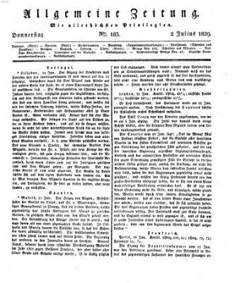 Allgemeine Zeitung Donnerstag 2. Juli 1829