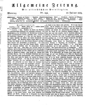 Allgemeine Zeitung Montag 13. Juli 1829