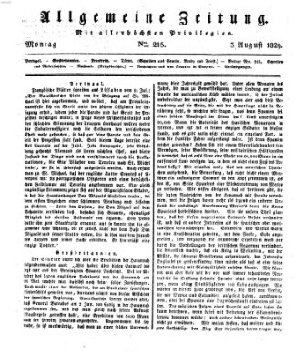 Allgemeine Zeitung Montag 3. August 1829