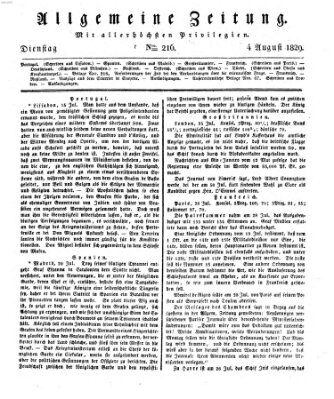 Allgemeine Zeitung Dienstag 4. August 1829