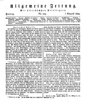 Allgemeine Zeitung Freitag 7. August 1829