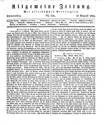 Allgemeine Zeitung Donnerstag 13. August 1829